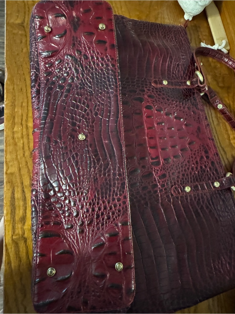 Brahmin Wine Croc-Embossed Leather Tote with Gold Hardware - Picture 6 of 15
